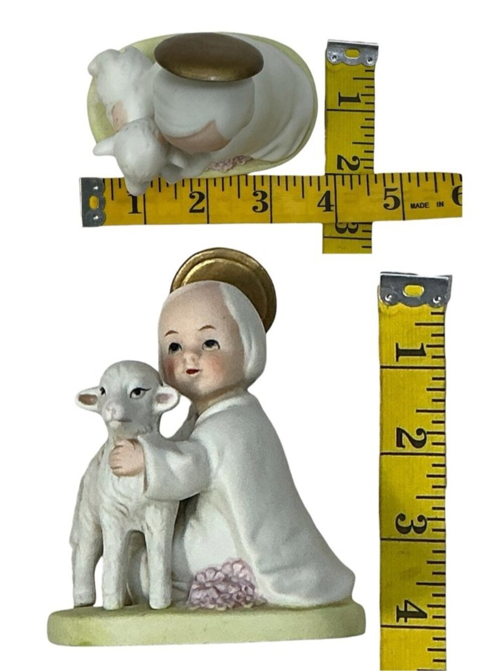 Homco Vintage Holy Child Angel Lamb 5605 Hand Painted Porcelain Collectible 1980 - Picture 7 of 12